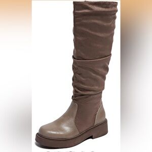 Fashionable Chunky Heel Riding Boots With Side Zipper -Durable & Stylish 7.5/343
